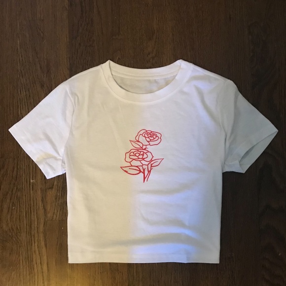 Brandy Melville Tops - Rose Embroidery T-shirt